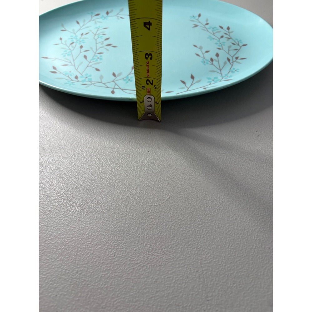 VTG Melamine Turquoise Blue Floral Oval Serving Platter Mid Century Modern - Picture 7 of 7